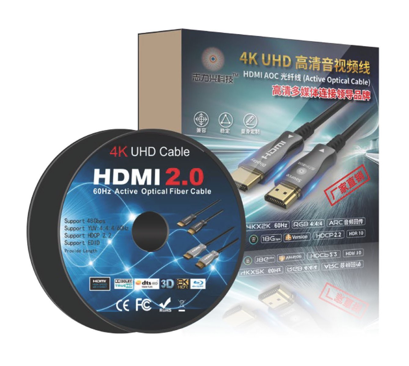 光ファイバーHDMIケーブル 4K,ARC対応 HDMI2.0 HDCP2.2 コネクタ取外し
